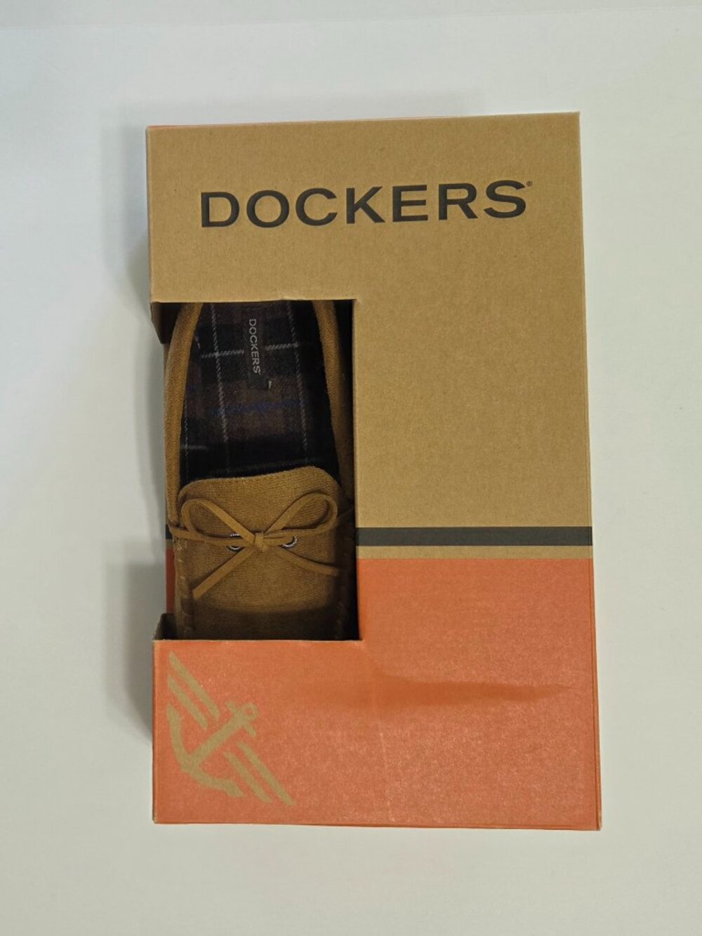 Dockers Men’s Memory Foam Micro Suede Slippers Plaid Lining, Brown, Lg 9.5-10